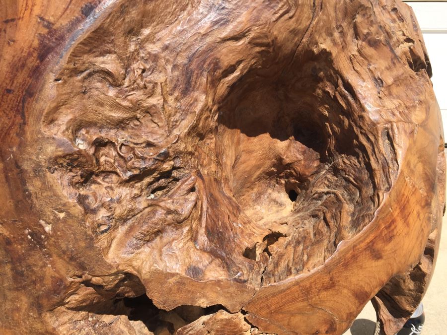 HUGE And HEAVY Spherical Carved Wood Table Base [Photo 5]