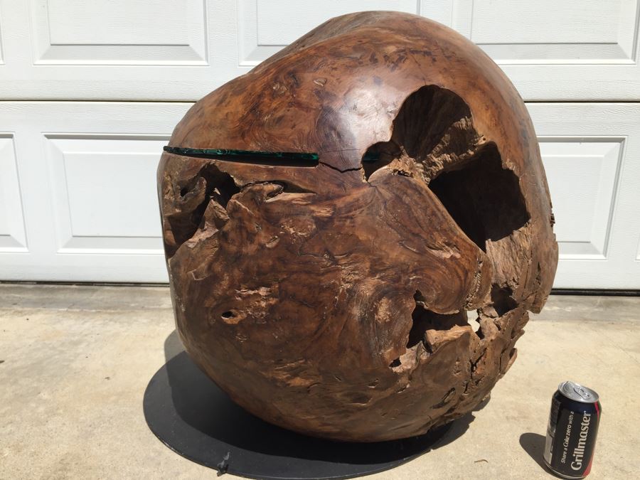 HUGE And HEAVY Spherical Carved Wood Table Base [Photo 23]
