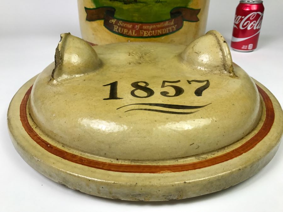 Large Antique 1857 Doulton & Co Lambeth Limited Art Pottery Hand Painted Milk Jug With Folk Art Farm Animal Scene Painting [Photo 24]