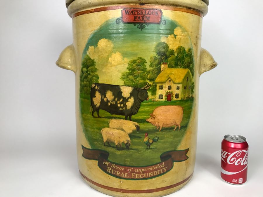 Large Antique 1857 Doulton & Co Lambeth Limited Art Pottery Hand Painted Milk Jug With Folk Art Farm Animal Scene Painting [Photo 8]