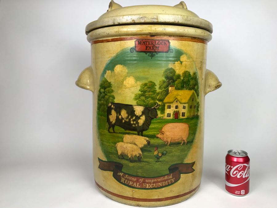 Large Antique 1857 Doulton & Co Lambeth Limited Art Pottery Hand Painted Milk Jug With Folk Art Farm Animal Scene Painting [Photo 7]