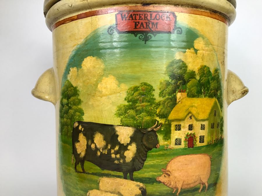 Large Antique 1857 Doulton & Co Lambeth Limited Art Pottery Hand Painted Milk Jug With Folk Art Farm Animal Scene Painting [Photo 9]