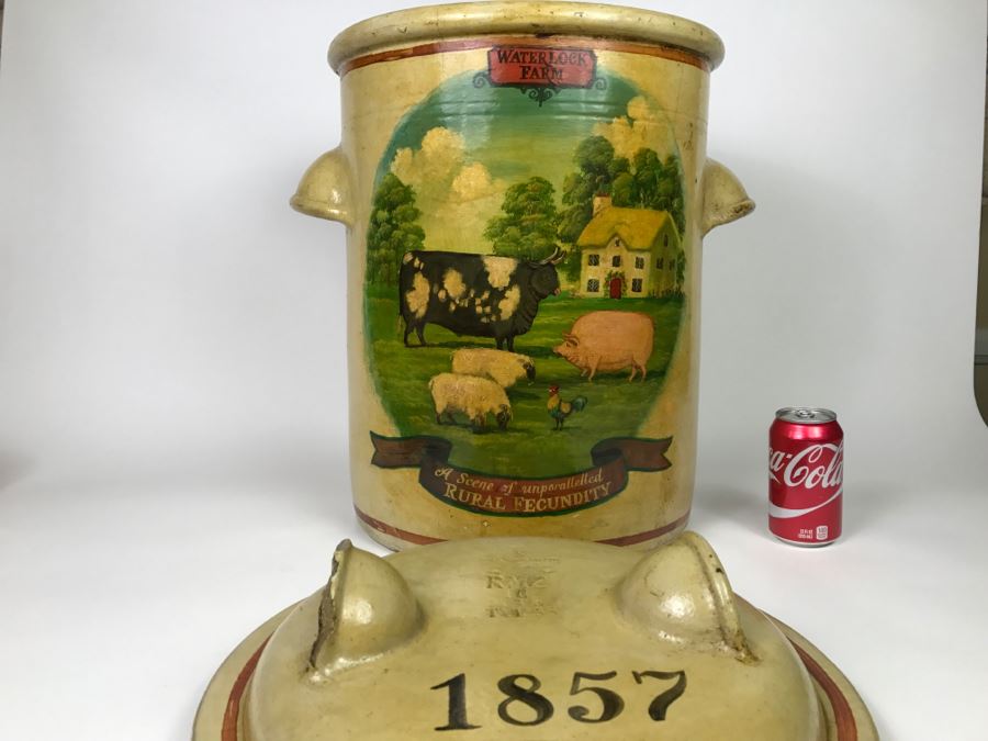 Large Antique 1857 Doulton & Co Lambeth Limited Art Pottery Hand Painted Milk Jug With Folk Art Farm Animal Scene Painting [Photo 25]