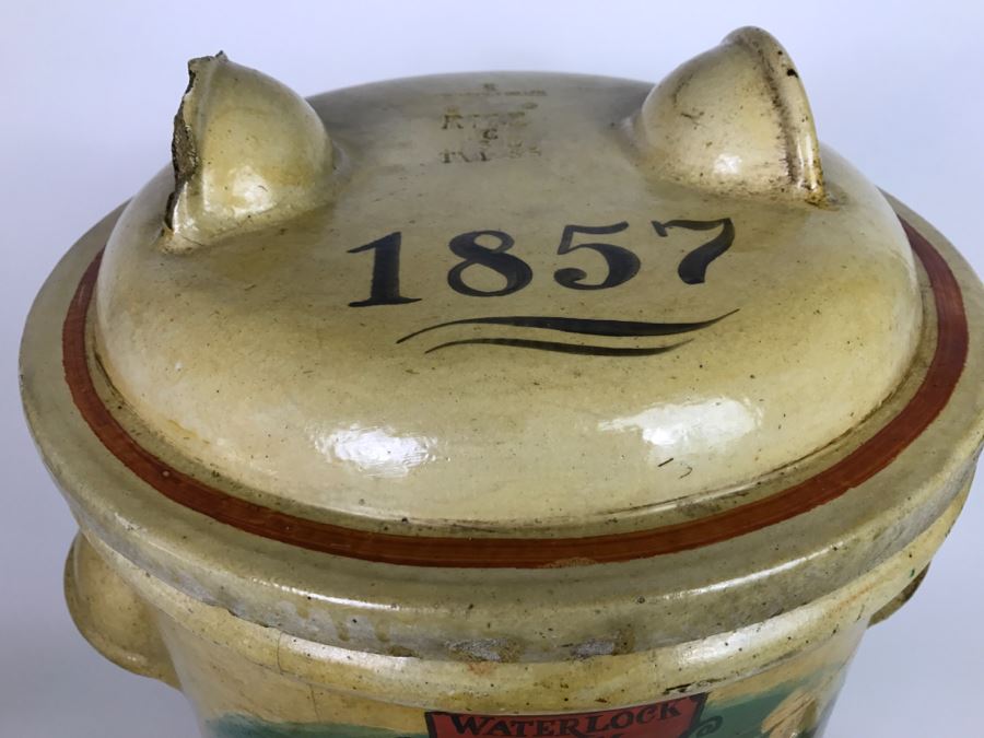 Large Antique 1857 Doulton & Co Lambeth Limited Art Pottery Hand Painted Milk Jug With Folk Art Farm Animal Scene Painting [Photo 14]