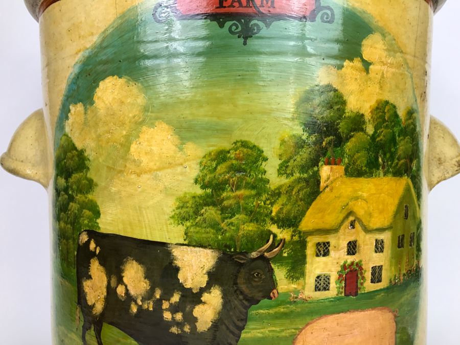 Large Antique 1857 Doulton & Co Lambeth Limited Art Pottery Hand Painted Milk Jug With Folk Art Farm Animal Scene Painting [Photo 12]
