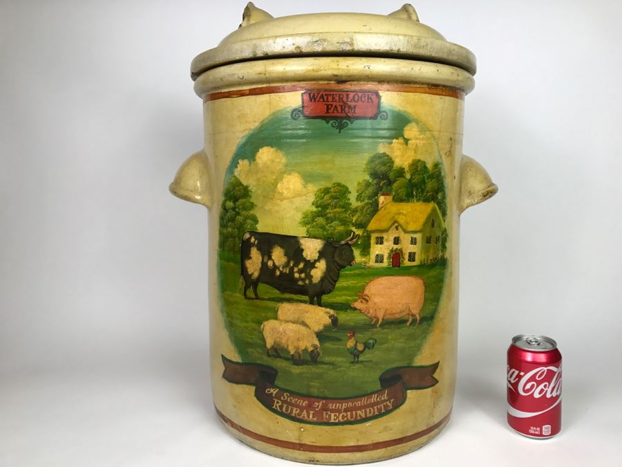 Large Antique 1857 Doulton & Co Lambeth Limited Art Pottery Hand Painted Milk Jug With Folk Art Farm Animal Scene Painting [Photo 6]