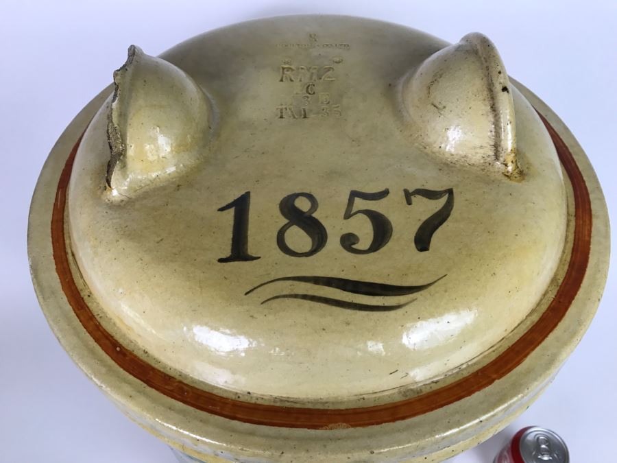 Large Antique 1857 Doulton & Co Lambeth Limited Art Pottery Hand Painted Milk Jug With Folk Art Farm Animal Scene Painting [Photo 4]