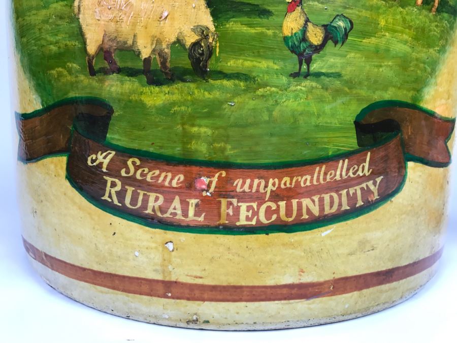Large Antique 1857 Doulton & Co Lambeth Limited Art Pottery Hand Painted Milk Jug With Folk Art Farm Animal Scene Painting [Photo 10]