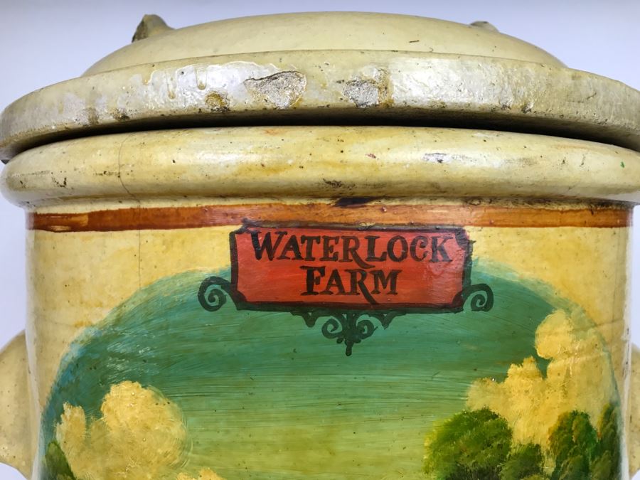 Large Antique 1857 Doulton & Co Lambeth Limited Art Pottery Hand Painted Milk Jug With Folk Art Farm Animal Scene Painting [Photo 3]