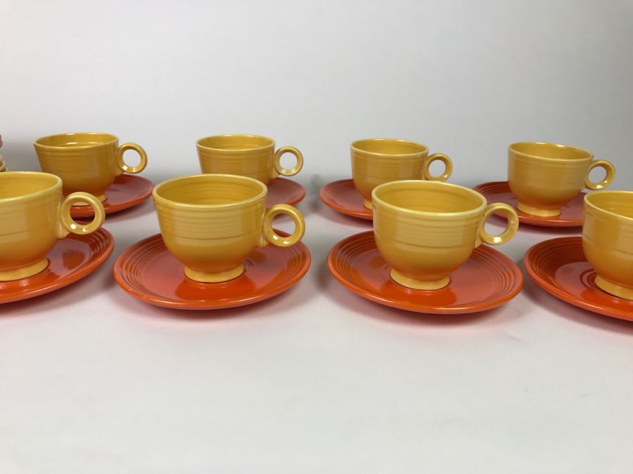 Early Original Fiesta Fiestaware HLO Genuine Cups, Saucers, Cake Plates, Teapot, Creamer And Sugar [Photo 10]