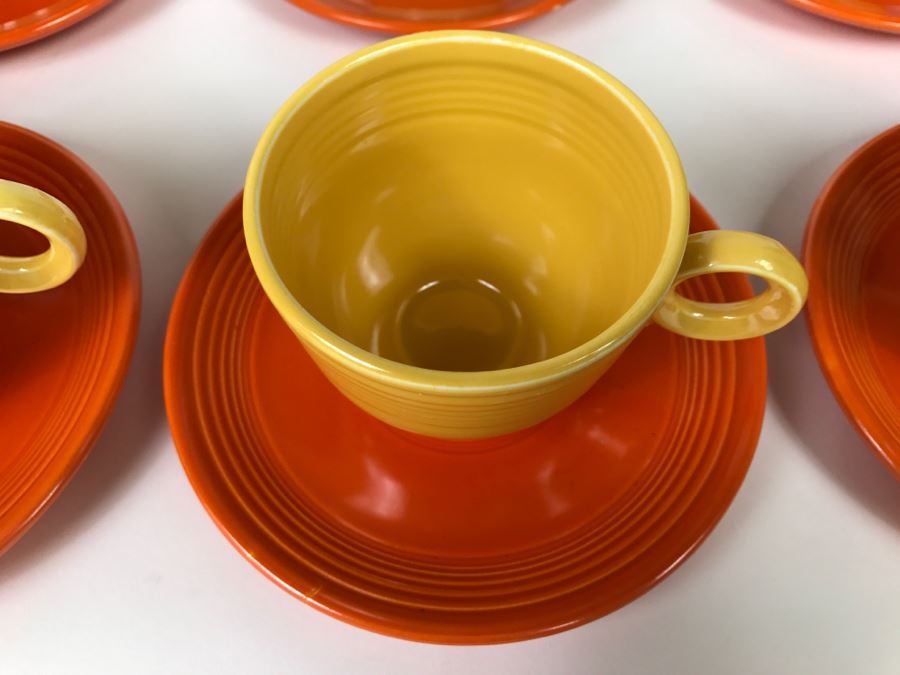Early Original Fiesta Fiestaware HLO Genuine Cups, Saucers, Cake Plates, Teapot, Creamer And Sugar [Photo 11]