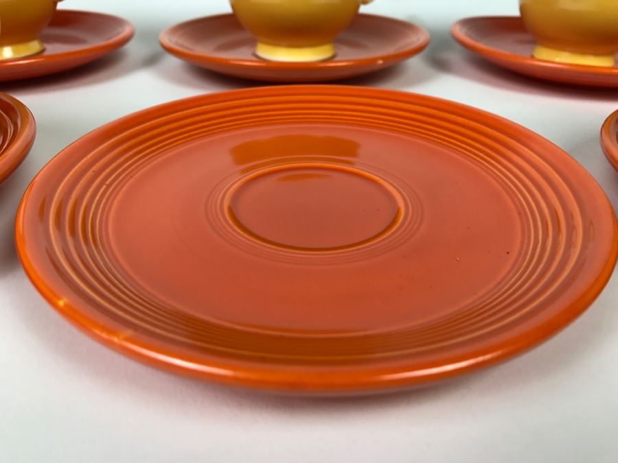 Early Original Fiesta Fiestaware HLO Genuine Cups, Saucers, Cake Plates, Teapot, Creamer And Sugar [Photo 13]