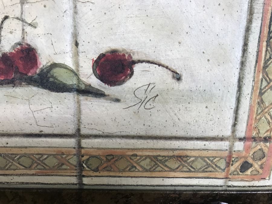 Pair Of Decorative Faux Tile Wall Hangings With Metal Vine Motif Frames [Photo 5]