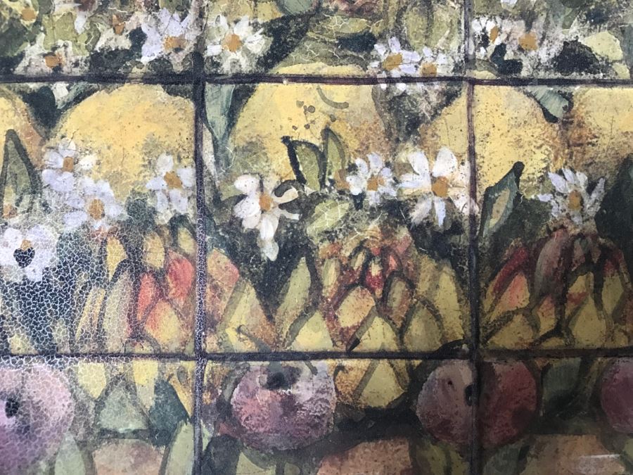 Pair Of Decorative Faux Tile Wall Hangings With Metal Vine Motif Frames [Photo 11]