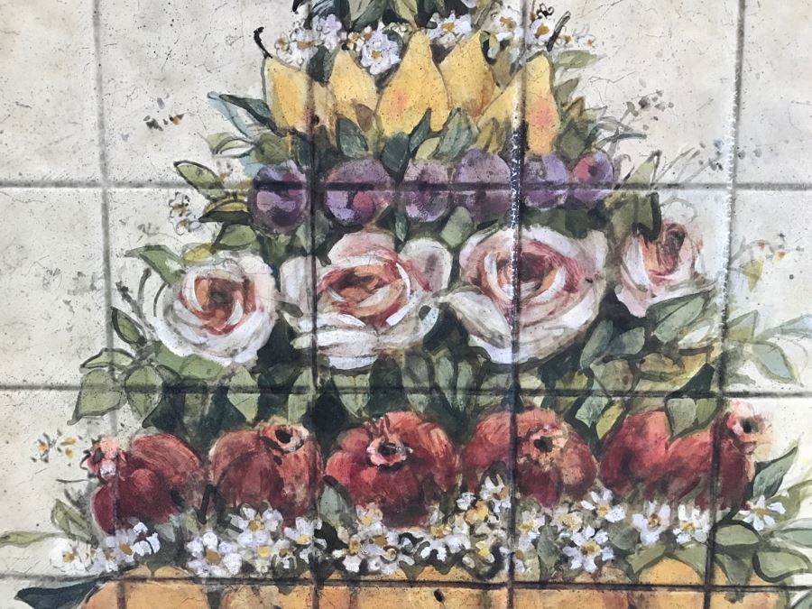 Pair Of Decorative Faux Tile Wall Hangings With Metal Vine Motif Frames [Photo 6]