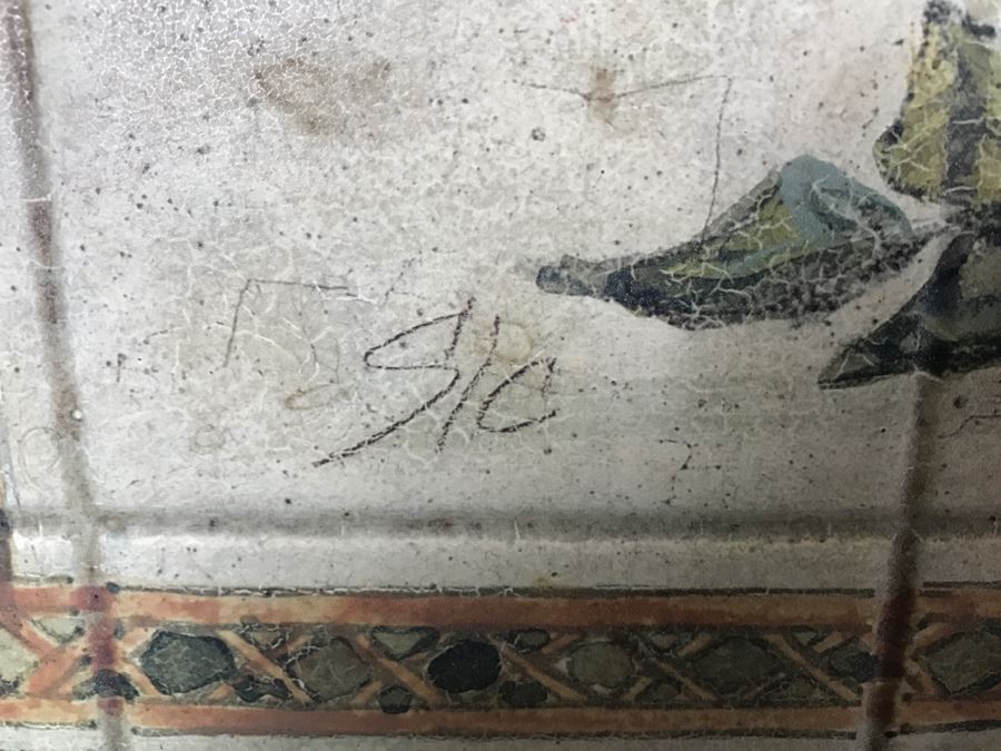 Pair Of Decorative Faux Tile Wall Hangings With Metal Vine Motif Frames [Photo 10]