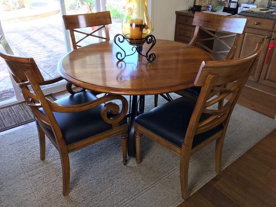 Maple Round Kitchen Table With 4 Chairs By Milling Road - A Division Of Baker Furniture (High End) - Made In Italy [Photo 5]