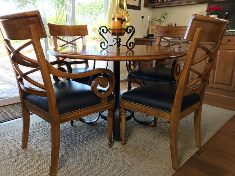 Maple Round Kitchen Table With 4 Chairs By Milling Road - A Division Of Baker Furniture (High End) - Made In Italy [Photo 6]