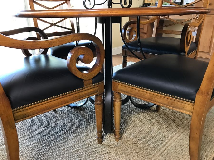 Maple Round Kitchen Table With 4 Chairs By Milling Road - A Division Of Baker Furniture (High End) - Made In Italy [Photo 7]