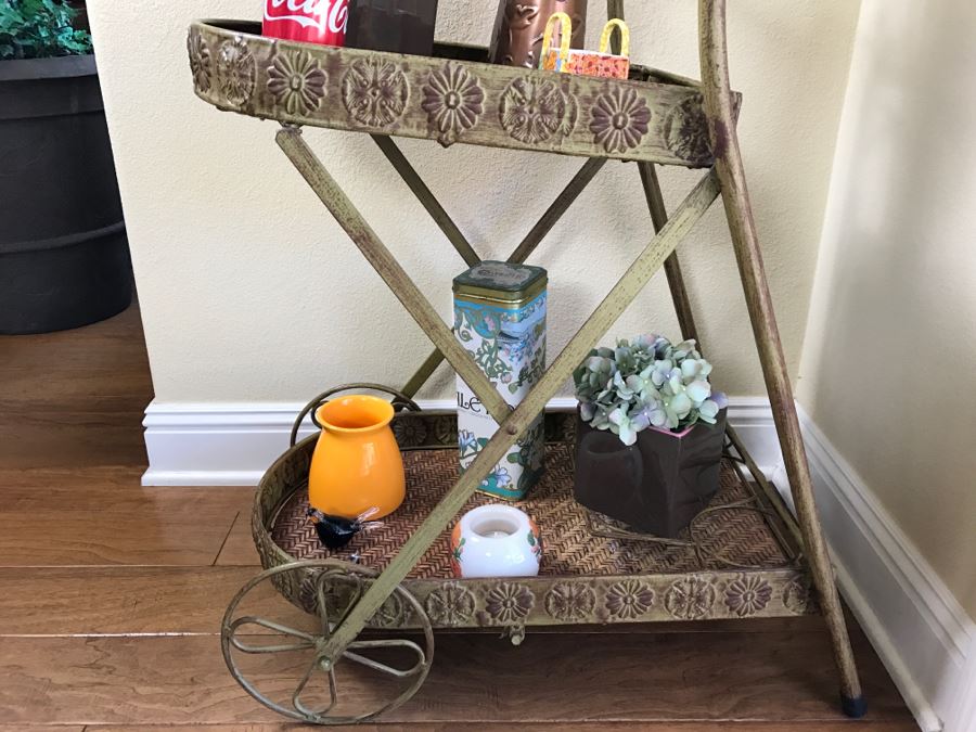 Small Metal Tea Cart - Sold Without Contents On Cart [Photo 2]