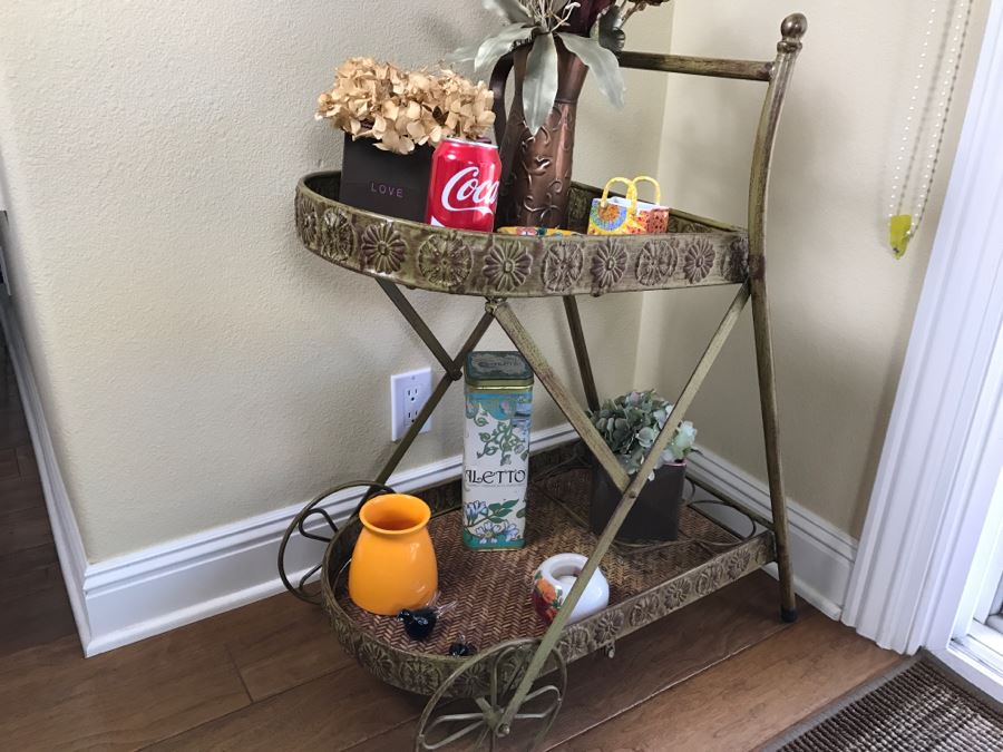 Small Metal Tea Cart - Sold Without Contents On Cart [Photo 1]