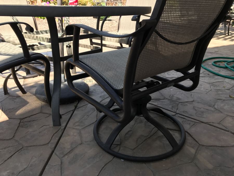 Mallin High End Aluminum Outdoor Patio Furniture Set - 4 Chairs And Table PLUS Umbrella (Swivel Chairs Retail For $450 Each) [Photo 8]