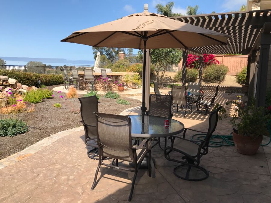 Mallin High End Aluminum Outdoor Patio Furniture Set - 4 Chairs And Table PLUS Umbrella (Swivel Chairs Retail For $450 Each) [Photo 14]