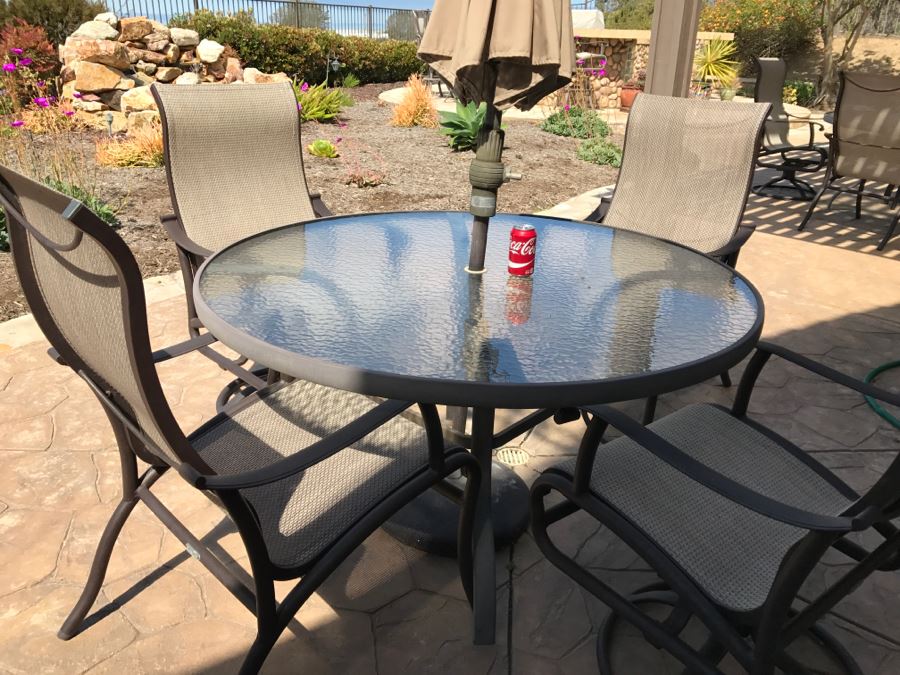 Mallin High End Aluminum Outdoor Patio Furniture Set - 4 Chairs And Table PLUS Umbrella (Swivel Chairs Retail For $450 Each) [Photo 12]