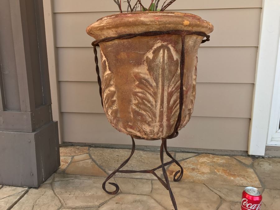 Large Twisted Wrought Iron Pot Stand Plus Pot With Plant [Photo 3]