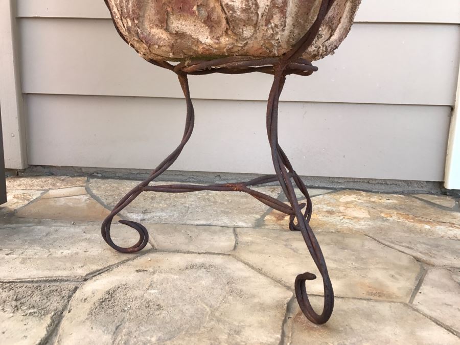 Large Twisted Wrought Iron Pot Stand Plus Pot With Plant [Photo 4]