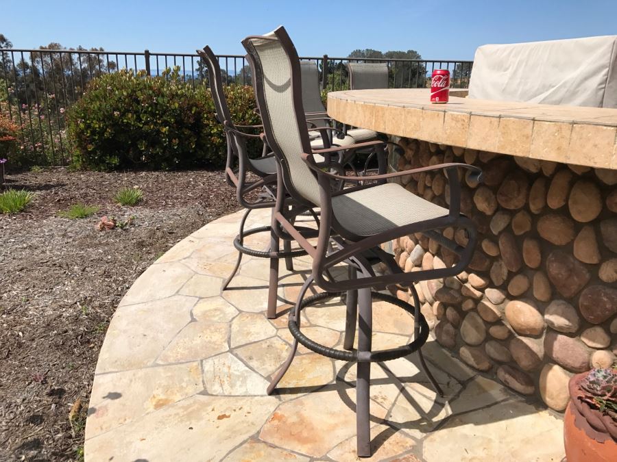 Set Of 5 Mallin High End Aluminum Outdoor Patio Furniture Swivel Bar Stools