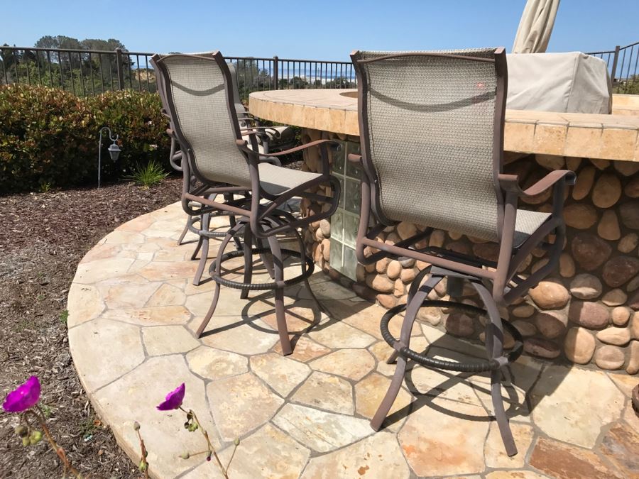 Set Of 5 Mallin High End Aluminum Outdoor Patio Furniture Swivel Bar Stools