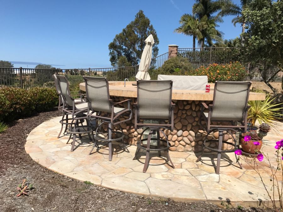 Set Of 5 Mallin High End Aluminum Outdoor Patio Furniture Swivel Bar Stools