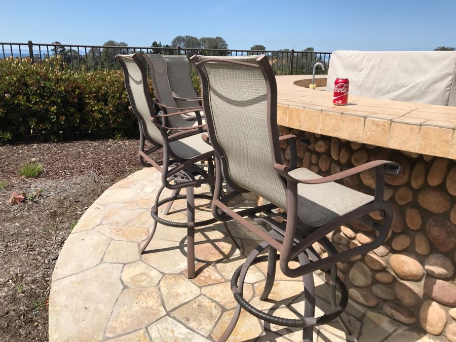 Set Of 5 Mallin High End Aluminum Outdoor Patio Furniture Swivel Bar Stools