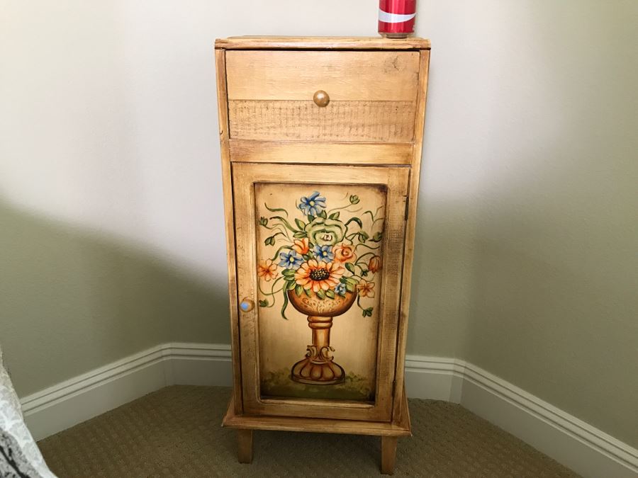 Hand Painted Wooden Cabinet With Floral Motif