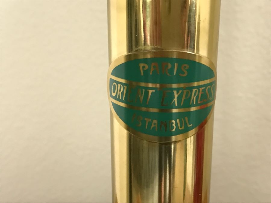 Orient Express Footed Brass Lamp With Hurricane Glass Shade [Photo 3]