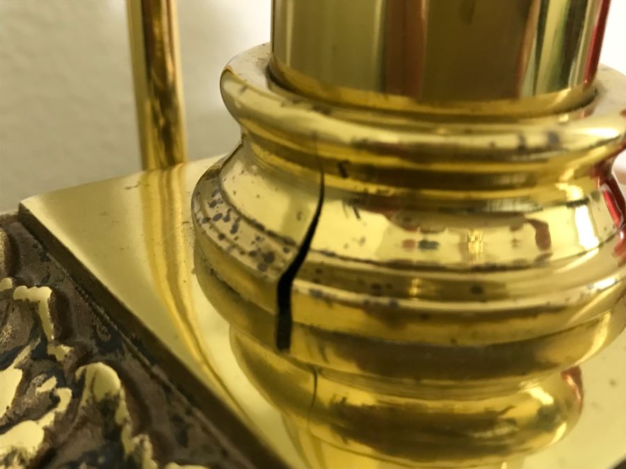 Orient Express Footed Brass Lamp With Hurricane Glass Shade [Photo 5]