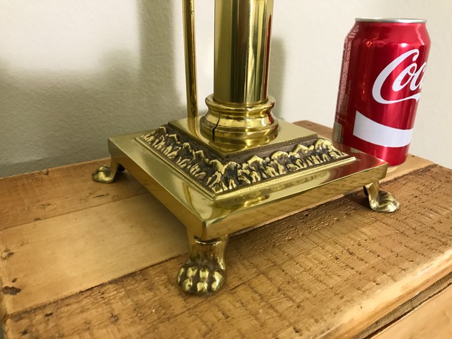 Orient Express Footed Brass Lamp With Hurricane Glass Shade [Photo 4]