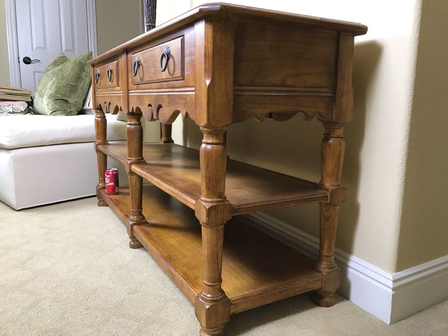 HEKMAN Table With Nice Inlay Work On Top - 2 Drawers And Shelving Grand Rapids, MI [Photo 2]