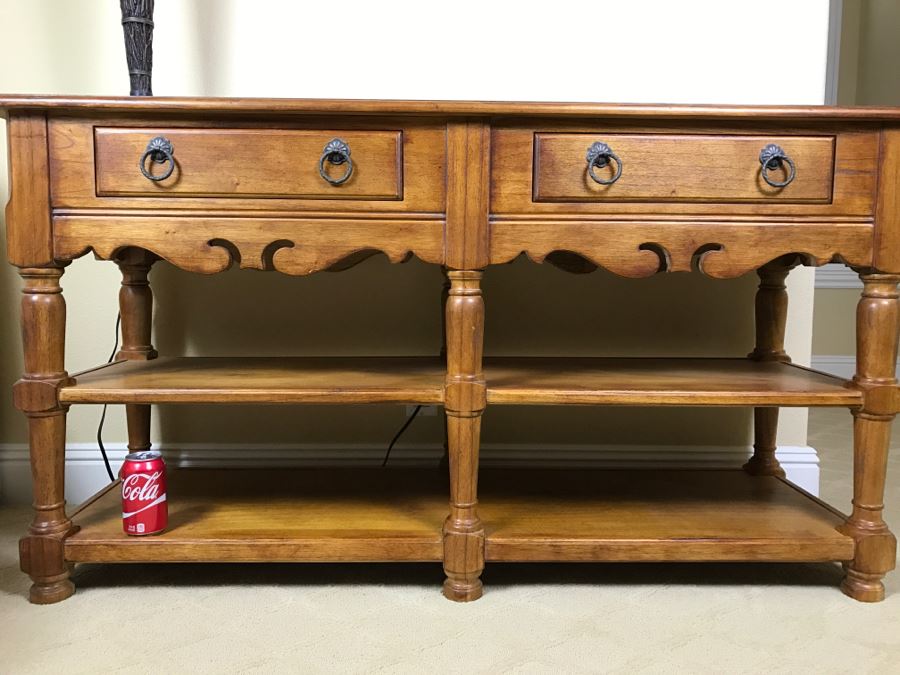 HEKMAN Table With Nice Inlay Work On Top - 2 Drawers And Shelving Grand Rapids, MI [Photo 5]