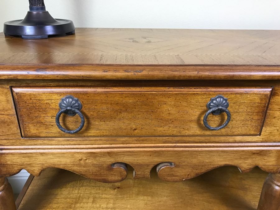 HEKMAN Table With Nice Inlay Work On Top - 2 Drawers And Shelving Grand Rapids, MI [Photo 6]