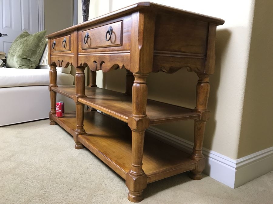 HEKMAN Table With Nice Inlay Work On Top - 2 Drawers And Shelving Grand Rapids, MI [Photo 12]