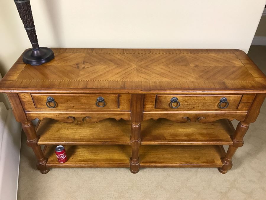 HEKMAN Table With Nice Inlay Work On Top - 2 Drawers And Shelving Grand Rapids, MI [Photo 7]