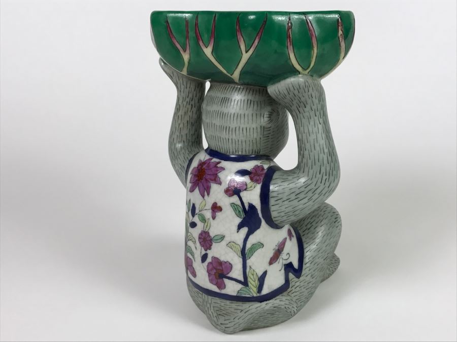 Vintage Chinese Hand Painted Porcelain Monkey With Dish [Photo 7]