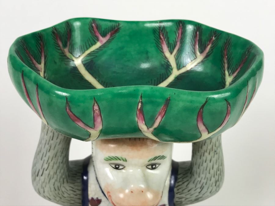 Vintage Chinese Hand Painted Porcelain Monkey With Dish [Photo 4]