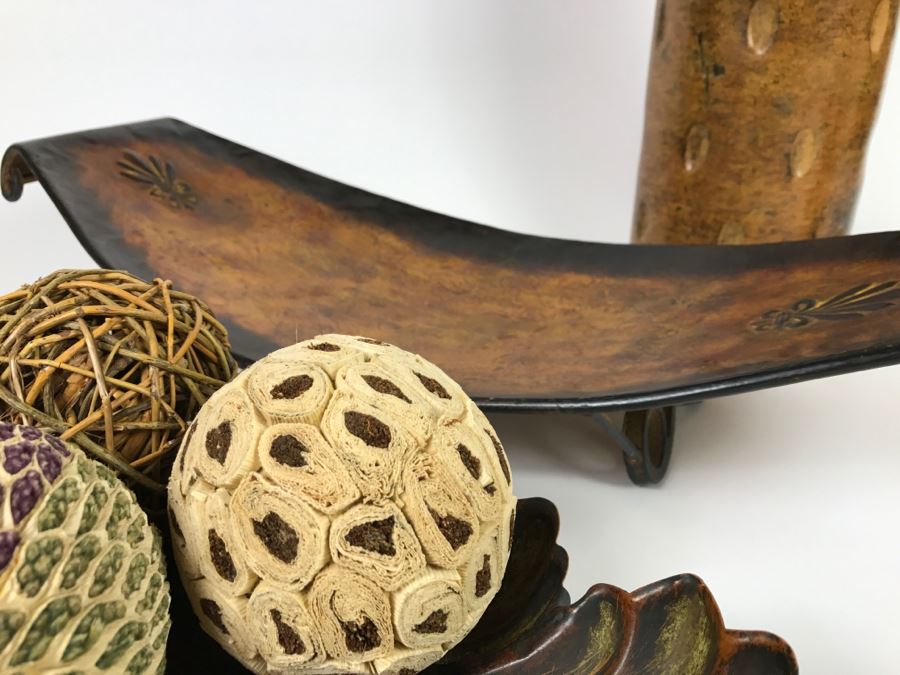 Home Decor Lot With Metal Bowls, Metal Canister And Decorative Balls [Photo 4]