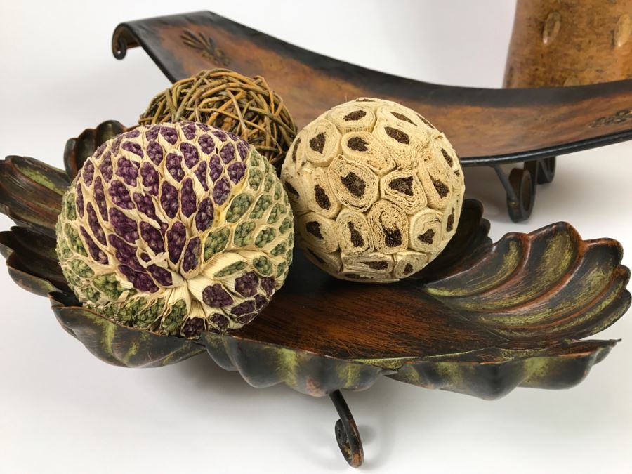 Home Decor Lot With Metal Bowls, Metal Canister And Decorative Balls [Photo 3]