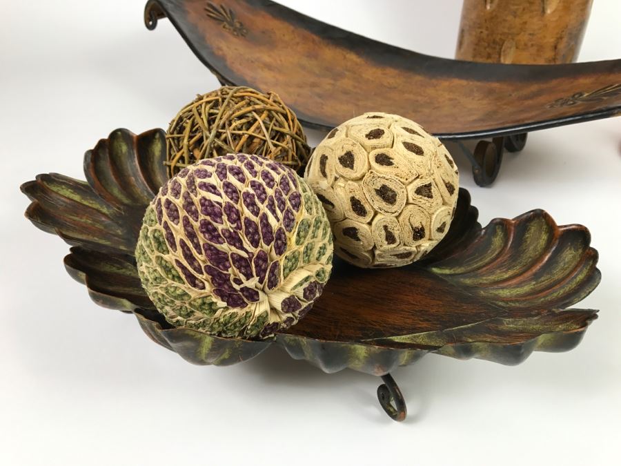 Home Decor Lot With Metal Bowls, Metal Canister And Decorative Balls [Photo 11]