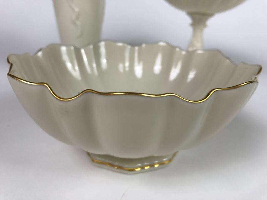 White LENOX Bowls, Vase And Candlebox
