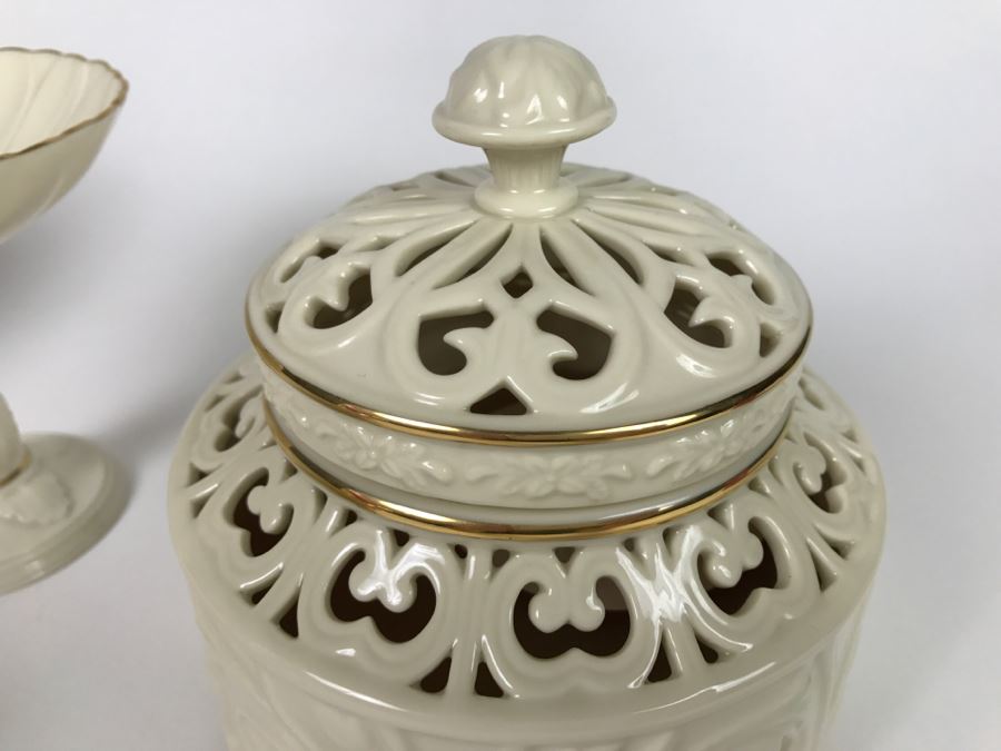 White LENOX Bowls, Vase And Candlebox